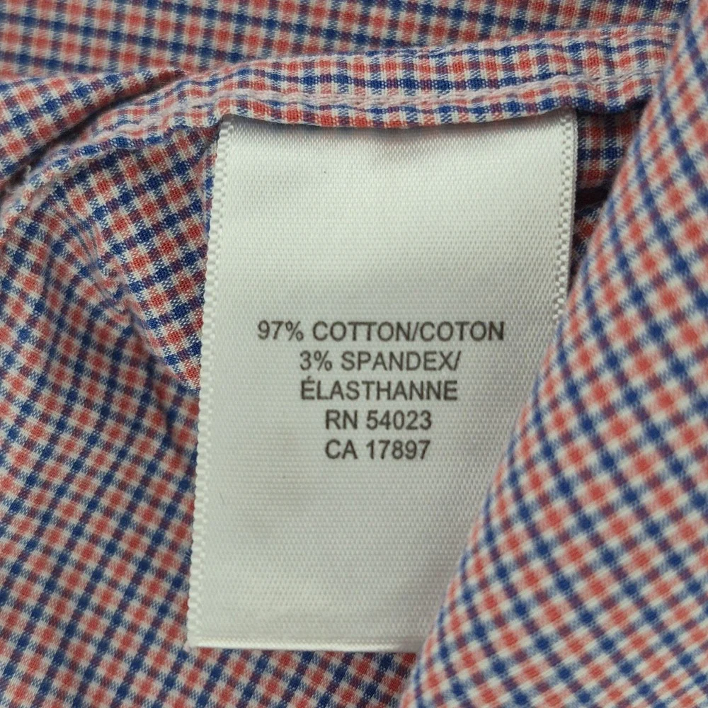 Banana Republic Men's Red Blue Gingham Check Short Sleeve Button Up Shirt‎ Sz L